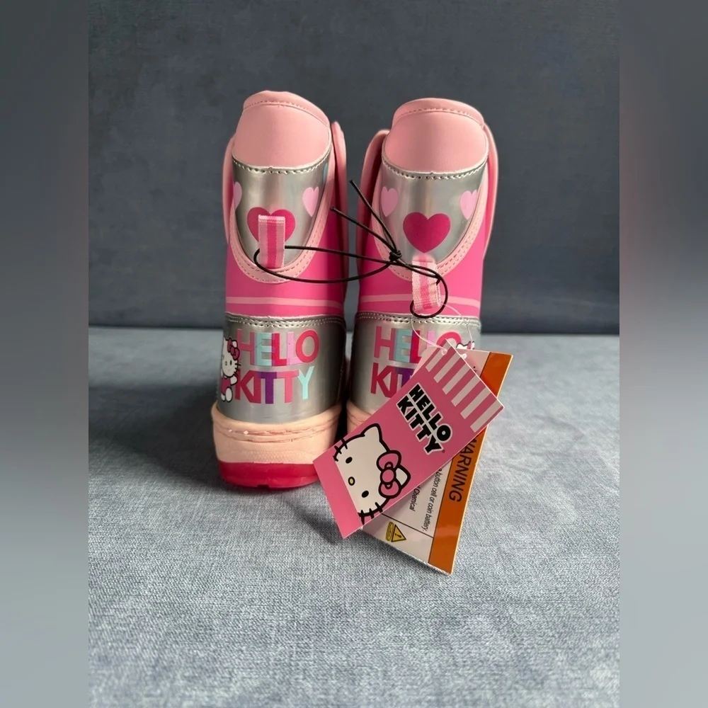 Hello Kitty Winter Snow Boots Toddler Girls SZ 10 Pink Velcro Closure Warm New